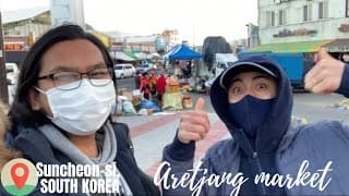We tried beondegi and hotteok in Aretjang market, Suncheon-si, South Korea